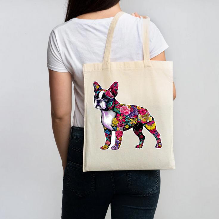 Boston Terrier Floral Dog Lover Vintage Distressed For Men Women Kids Canvas Tote Bag