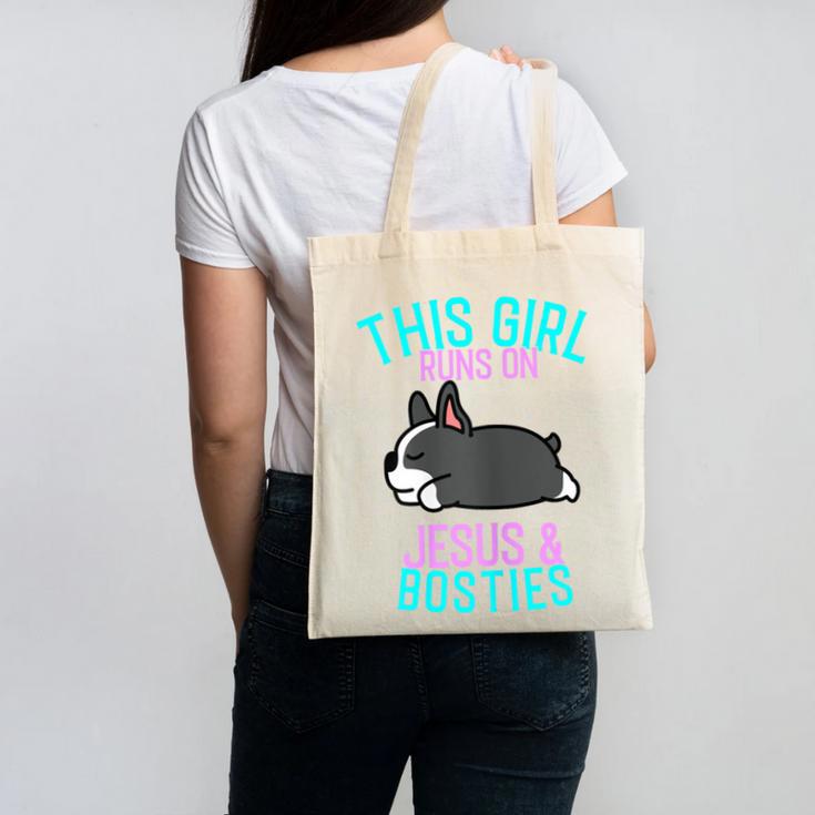 Boston Terrier This Girl Runs On Jesus And Boston Terriers Canvas Tote Bag
