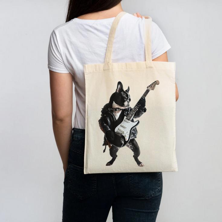 Boston Terrier Guitar Canvas Tote Bag