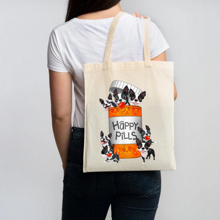 Boston Terrier Happy Pills T-Shirt Canvas Tote Bag