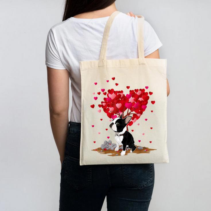 Boston Terrier Lover Heart Shape Boston Terrier Valentine Canvas Tote Bag