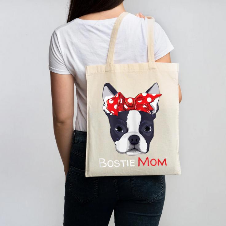 Boston Terrier Mom Bostie Women Girls Canvas Tote Bag