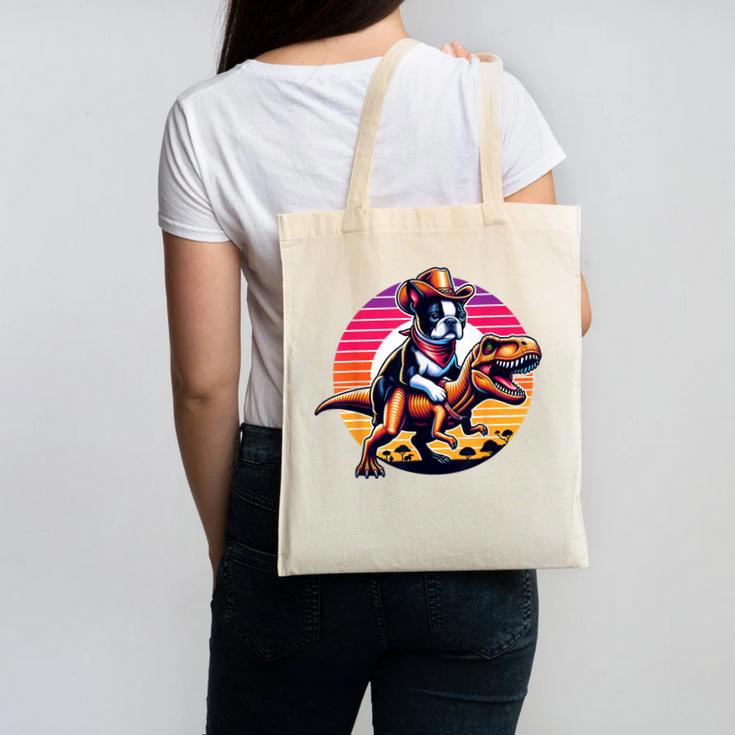 Boston Terrier Wearing A Cowboy Hat On T-Rex Canvas Tote Bag