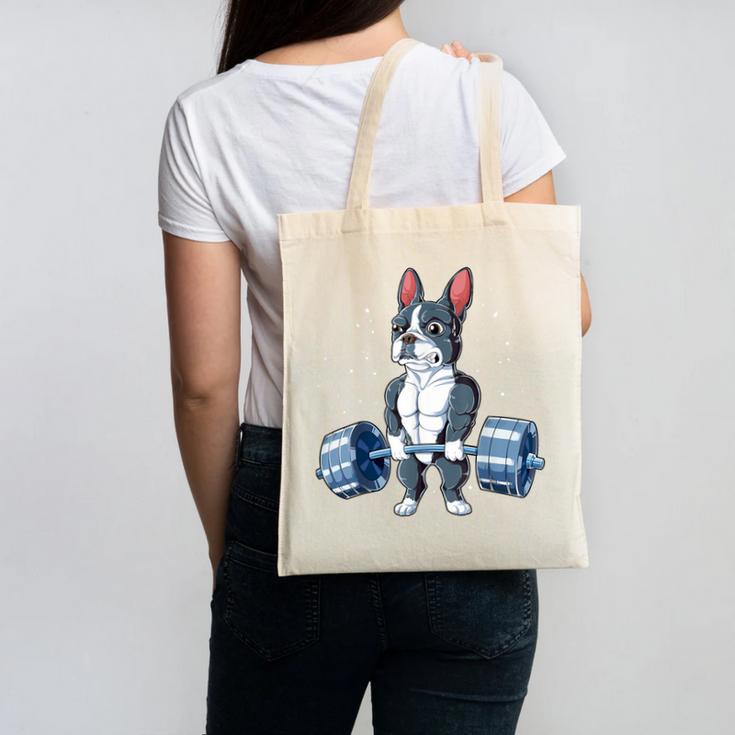 Boston Terrier Weightlifting Deadlift Men Fitness Gym Canvas Tote Bag