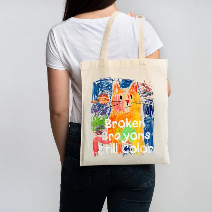 Broken Crayons Still Color Cat Teacher Canvas Tote Bag