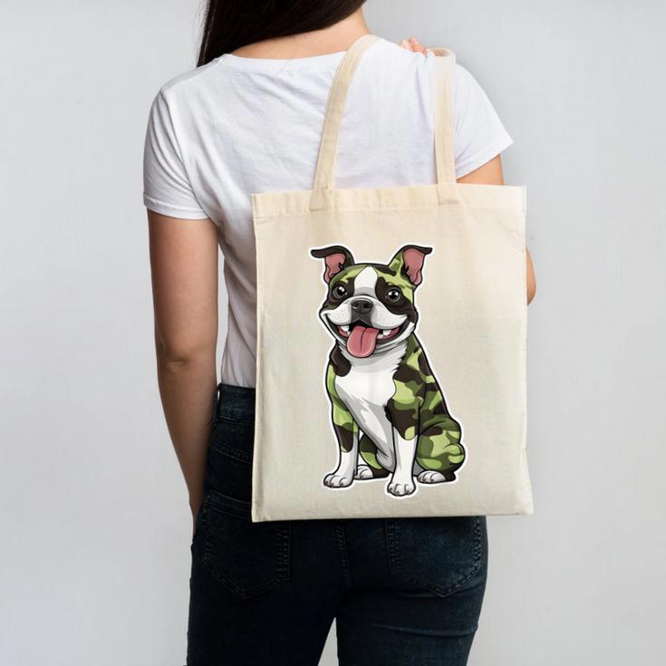 Camo Boston Terrier Pet Owner Camouflage Dog Lover Canvas Tote Bag