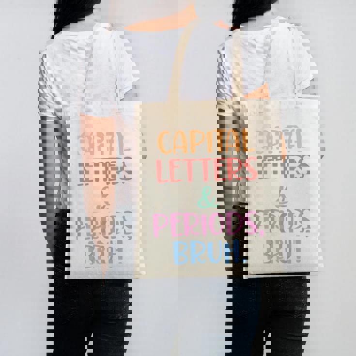 Capital Letters And Periods Bruh Bruh Teacher Women Canvas Tote Bag