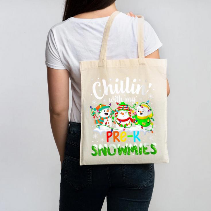 Chillin With My Pre-K Snowmies Christmas Teacher Xmas Canvas Tote Bag