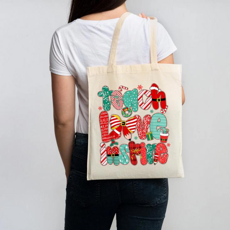 Christmas Coquette Bow Teacher Teach Love Inspire Canvas Tote Bag