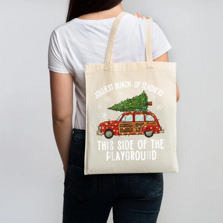 Christmas Teacher Squad Festive Car Tree Lights Xmas Canvas Tote Bag