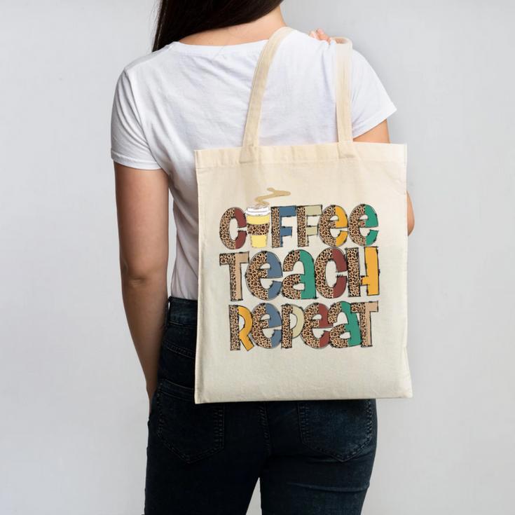 Coffee Teach Repeat Leopard Print Back To School Teachers Canvas Tote Bag