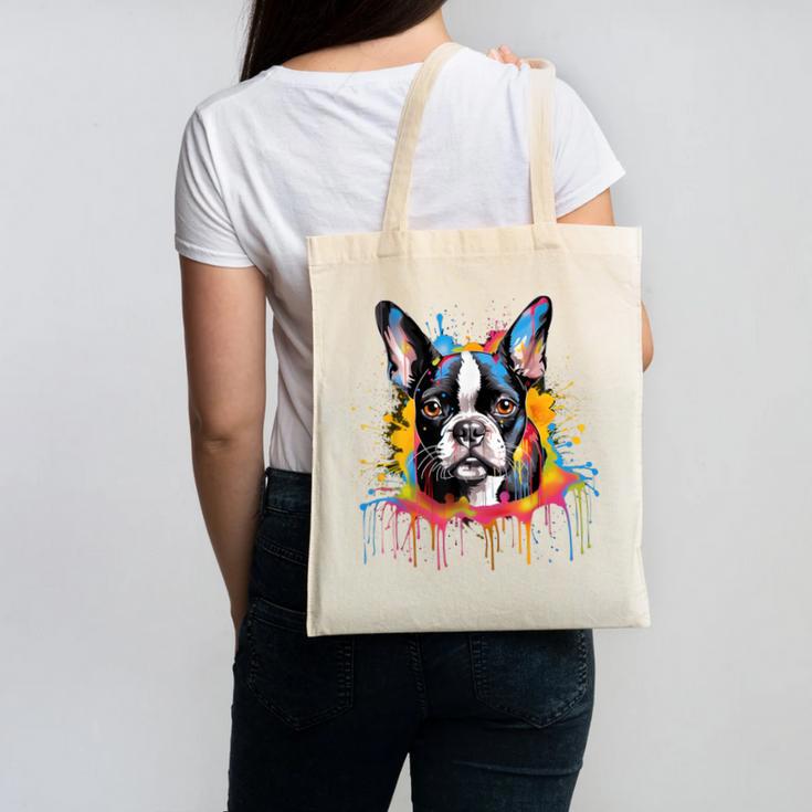 Colorful Boston Terrier Dog For Men Women Kids Canvas Tote Bag