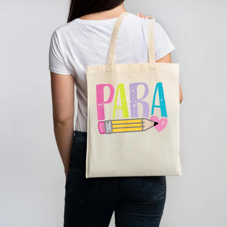 Colorful PARA Teacher Paraprofessional Cute Pencil Canvas Tote Bag