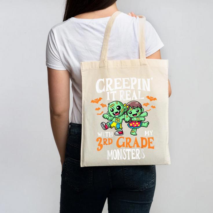 Creepin It Real Monster School 3rd Grade Teacher Halloween Canvas Tote Bag