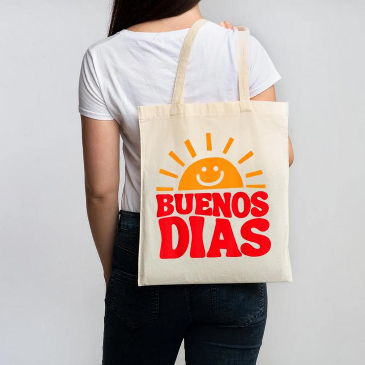Cute Bilingual Spanish Teacher Buenos Dias Sunshine Canvas Tote Bag