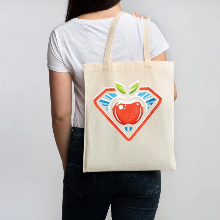 Cute Distressed Super Teacher Superhero Apple Canvas Tote Bag