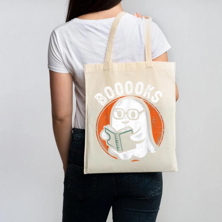 Cute Ghost Book Reading Books Lover Retro Halloween Teacher Canvas Tote Bag