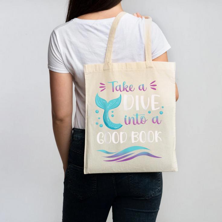 Cute Mermaid Librarian Teacher Dive Into A Good Book Reading Canvas Tote Bag