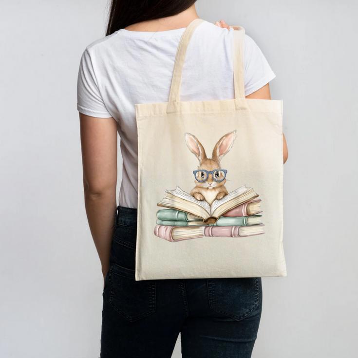 Cute Reading Bunny Glasses Books Bookworm Reader Teacher Canvas Tote Bag
