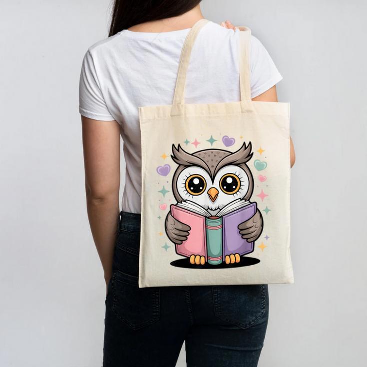Cute Reading Owl Book Lover Teacher Librarian Bookworm Canvas Tote Bag