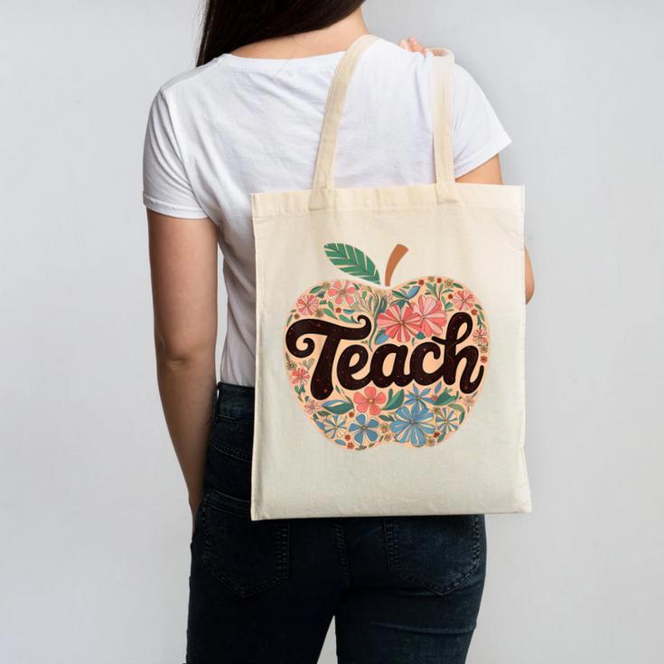 Cute Teacher With Apple Retro Teacher Kids Back To School Canvas Tote Bag