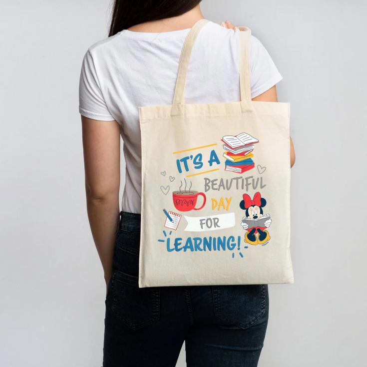 Disney Minnie Mouse Beautiful Day For Learning Teacher's Day Canvas Tote Bag