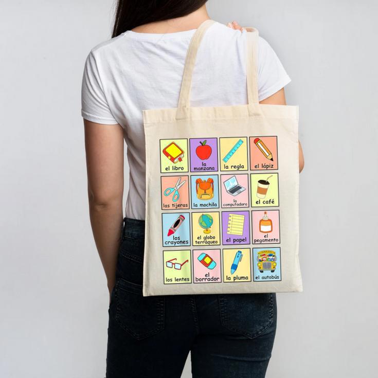 Dual Language Crew Bilingual Spanish Teacher Back To School For Men Women Canvas Tote Bag
