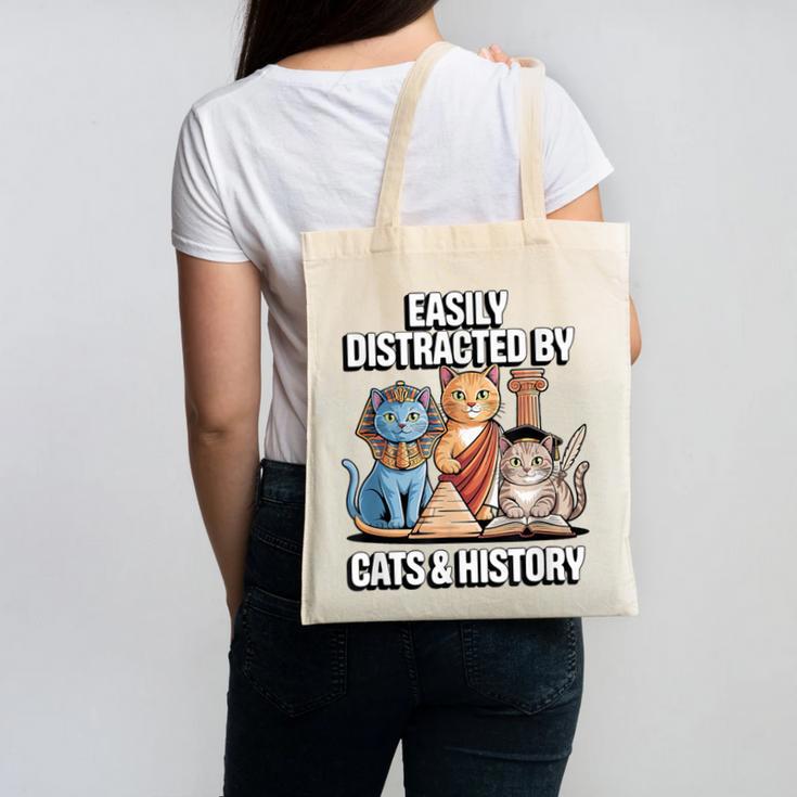 Easily Distracted By Cats & History Teacher Women Men Canvas Tote Bag