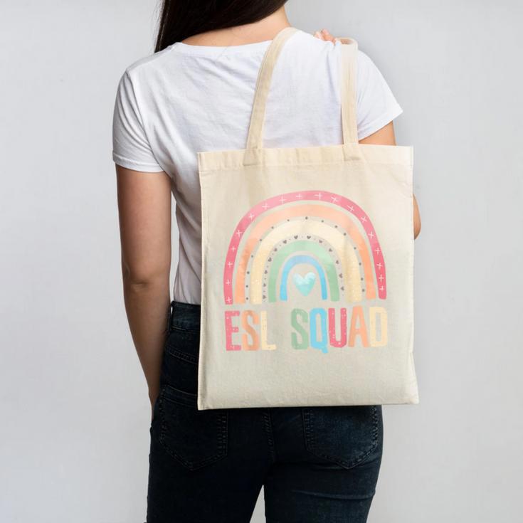 ESL Squad Teacher Crew Team Back To School English Rainbow Canvas Tote Bag