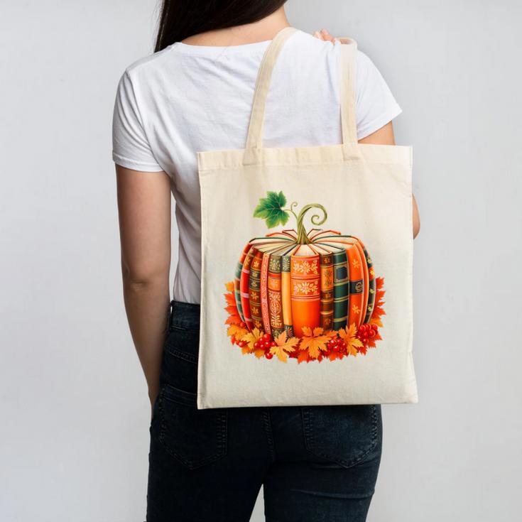 Fall Book Autumn Reading Teacher Halloween Pumpkin Season Canvas Tote Bag