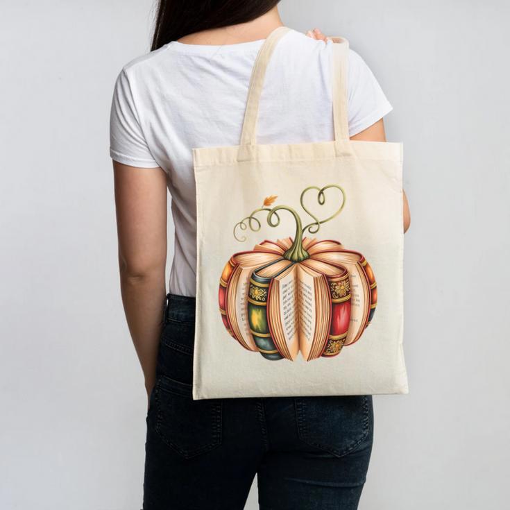 Fall Book Pumpkin Fall Librarians Bookworm Teachers Students Canvas Tote Bag