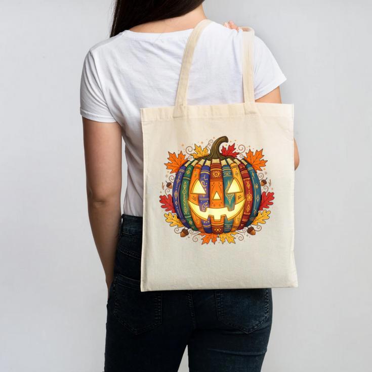 Fall Pumpkin Book Lover Spooky Librarian Teacher Halloween Canvas Tote Bag