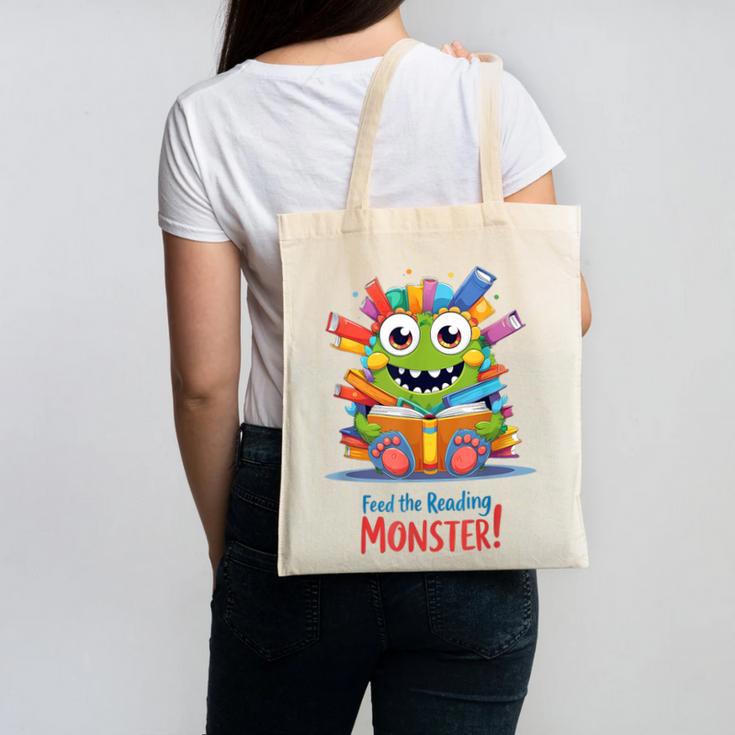 Feed The Reading Monster Halloween Teacher Canvas Tote Bag