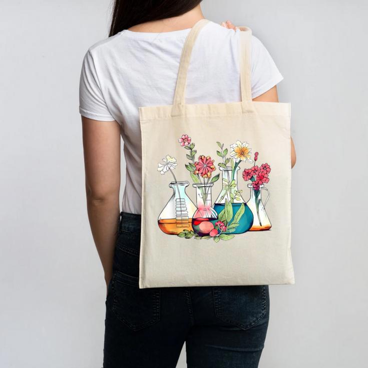 Floral Beakers Chemistry Lab Teacher Canvas Tote Bag