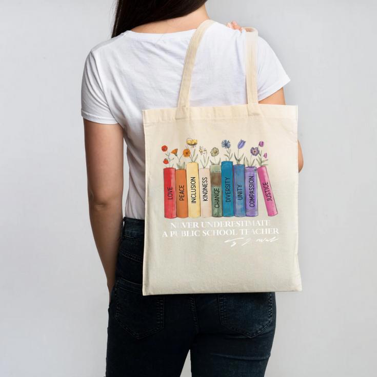 Floral Books Never Underestimate A Public School Teacher Canvas Tote Bag