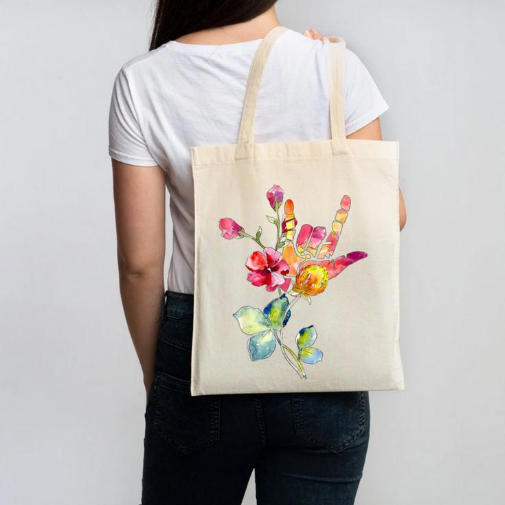 Flower American Sign Language ASL Teacher Teaching Deaf Canvas Tote Bag