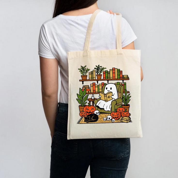 Ghost Library Reading Books Halloween Librarian Teacher Canvas Tote Bag