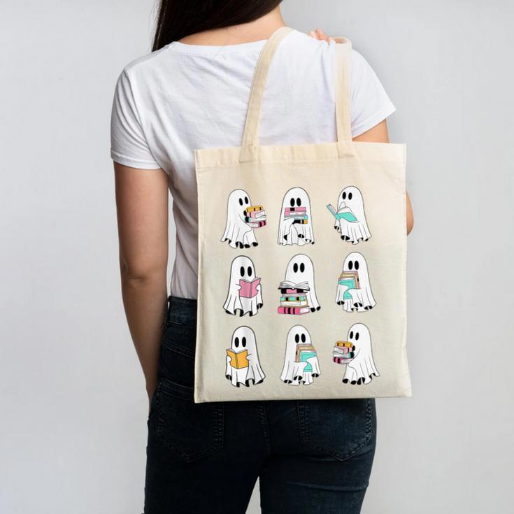 Ghost Reading Books Spooky Librarian Teacher Women Canvas Tote Bag