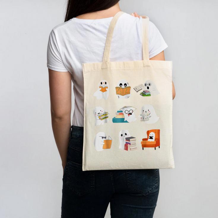 Ghost Reading Teacher Halloween Librarian Book Lover School Canvas Tote Bag