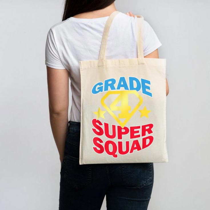 Grade 4 Super Squad Superhero Teacher Team Canvas Tote Bag