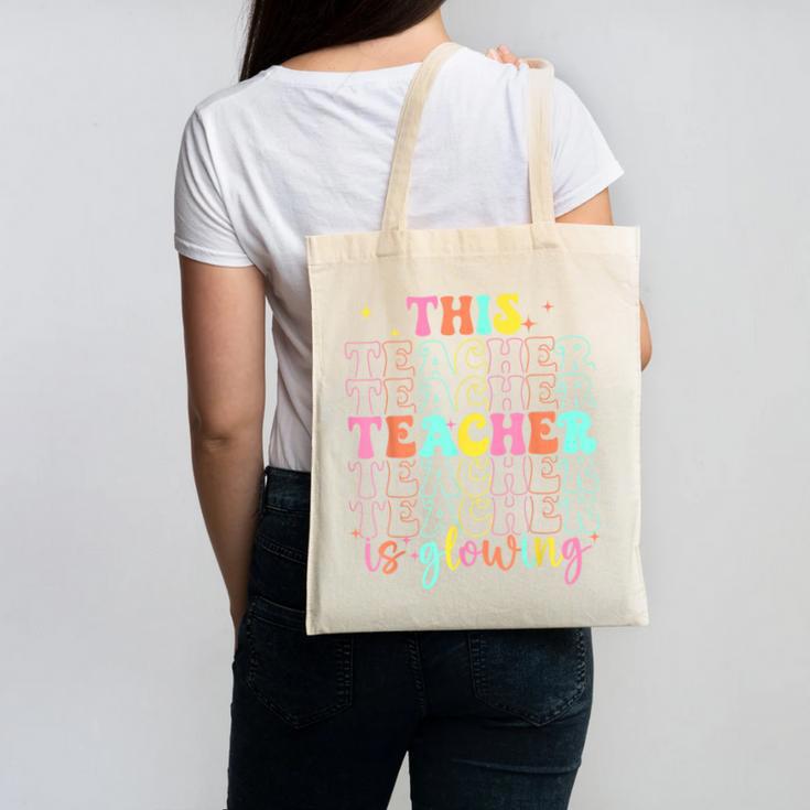 Groovy This Teacher Is Glowing Hello Summer End Of School Canvas Tote Bag