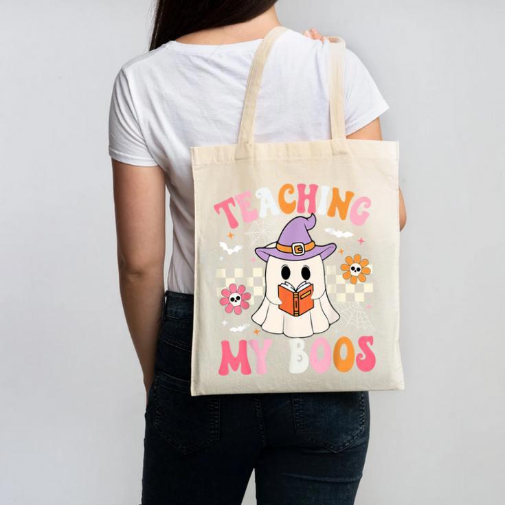 Groovy Teaching My Boos Teacher Ghost Halloween Teacher Canvas Tote Bag