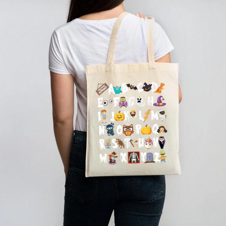 Halloween Alphabet ABCs Learning Kindergarten Teacher Men Women Kids Canvas Tote Bag