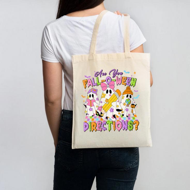 Halloween Floral Ghost Teacher Are You Falloween Directions Canvas Tote Bag
