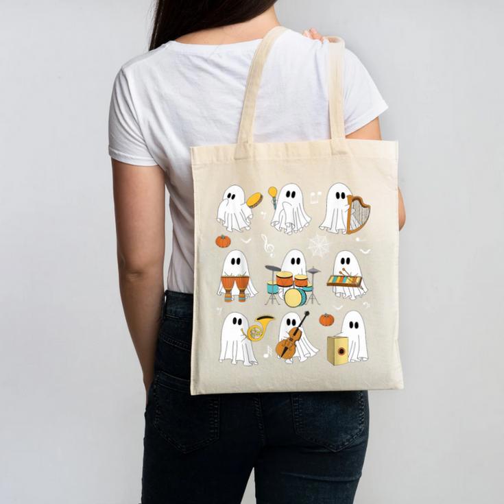 Halloween Ghost Playing Musical Instruments Music Teacher Canvas Tote Bag