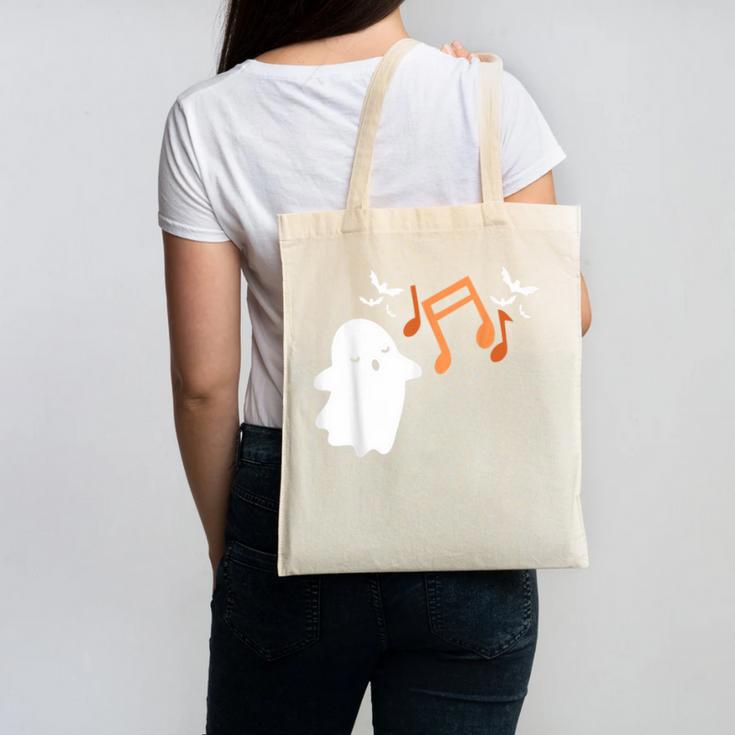 Halloween Music Note Ghost Teacher Fall Musical Instrument Canvas Tote Bag