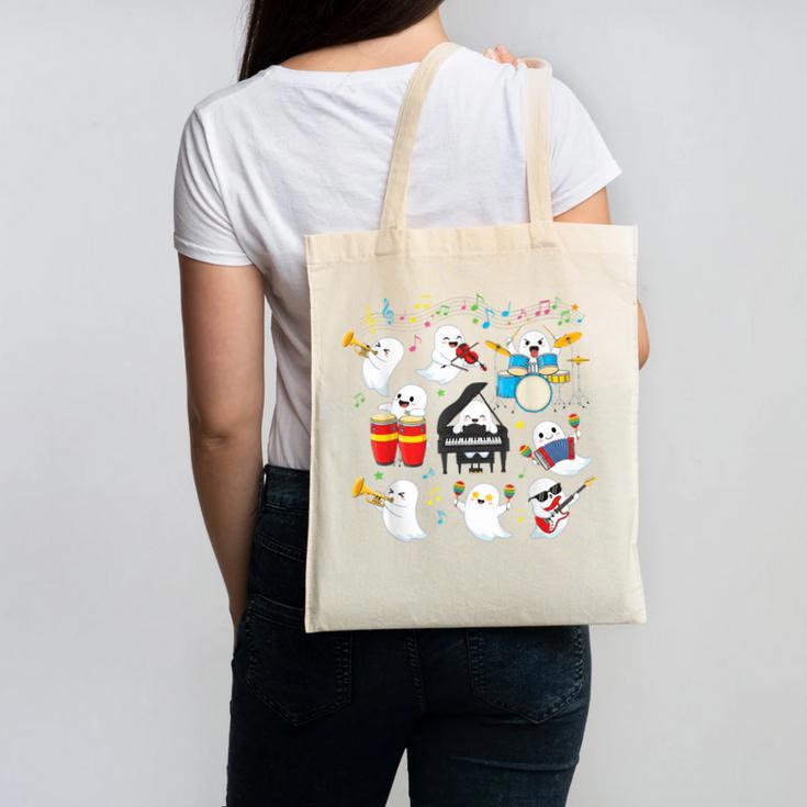 Halloween Music Teacher Ghost Playing Musical Instruments Canvas Tote Bag