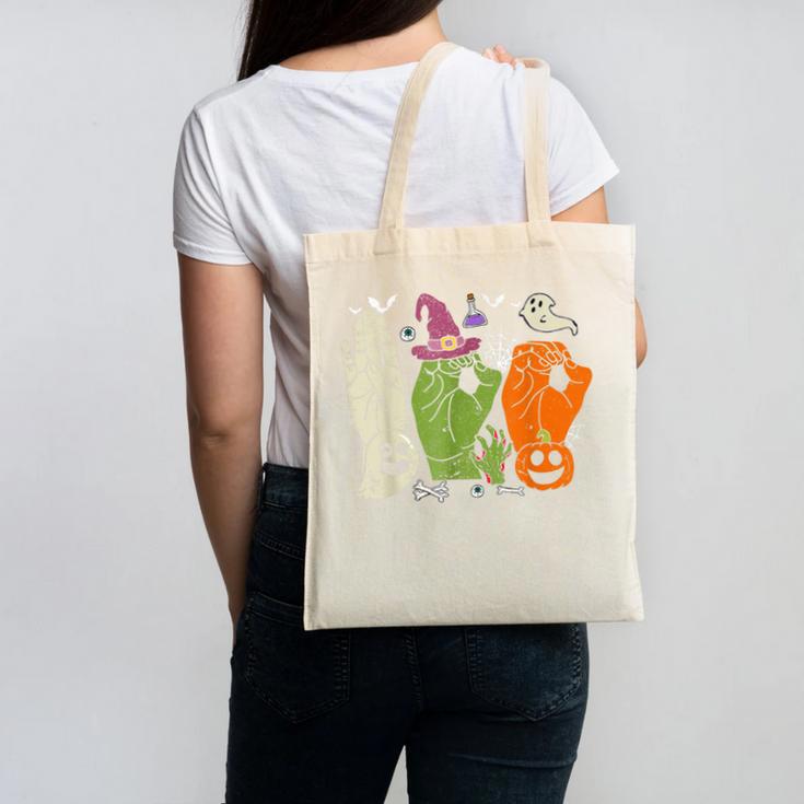 Halloween SPED Teacher Boo In ASL Boo Hands Sign Language Canvas Tote Bag