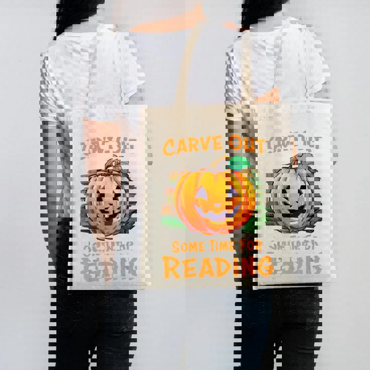 Halloween Teacher Librarian Pumpkin Reading Books Men Women Kids Canvas Tote Bag