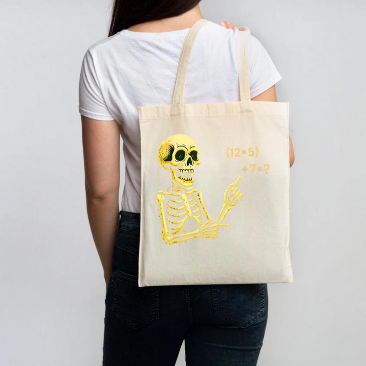 Halloween Teacher Six Seven 6 7 Skeleton Spooky Costume Canvas Tote Bag
